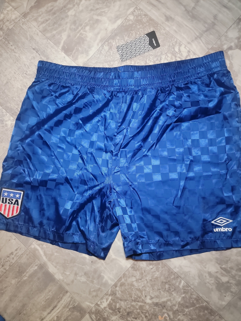 New Umbro USA Nylon Checkered Royal Blue Soccer Shorts Men